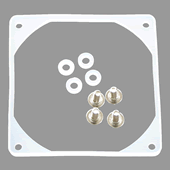 The AFG80C fan gasket outside the retail packaging. The image shows the silicone washers and fan gasket along with four fan mounting screws.